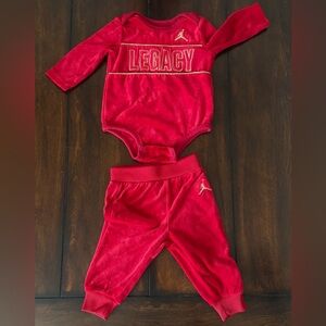 Jordan Velour Red Onesie & Pants with Legacy Design 0-6 months